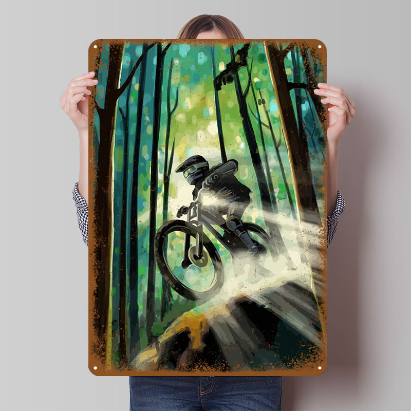 Mountain Biking Europe - Mountain Biking Through Forest Metal Signs